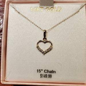 14k heart diamond necklace & 14k gold earrings